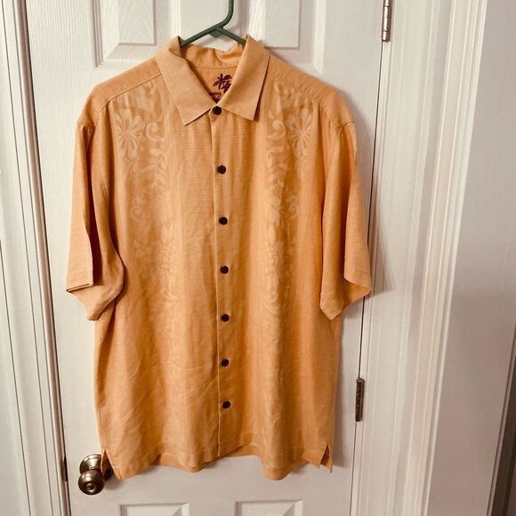 Tommy Bahama 100% Silk Camp Shirt – Short Sleeve – Peach/Coral Floral Jacquard – - Picture 1 of 9